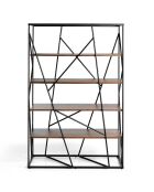Bibliothèque en acier laqué noyer/noir - 120x38x180 cm