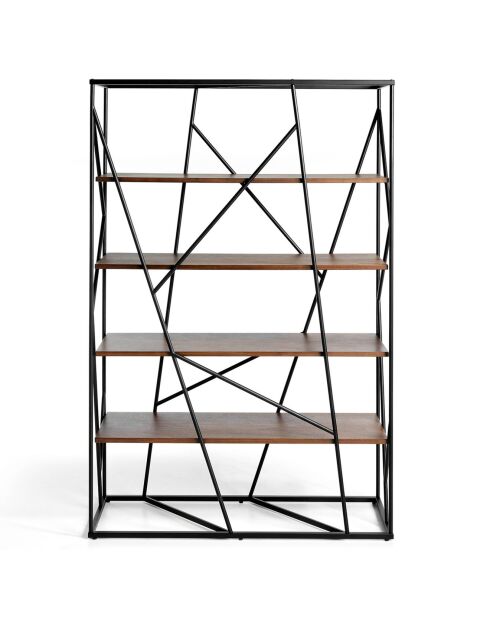 Bibliothèque en acier laqué noyer/noir - 120x38x180 cm