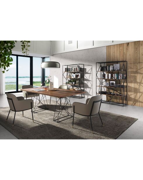 Bibliothèque en acier laqué noyer/noir - 120x38x180 cm