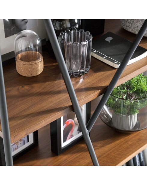 Bibliothèque en acier laqué noyer/noir - 120x38x180 cm