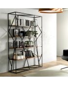 Bibliothèque en acier laqué noyer/noir - 120x38x180 cm