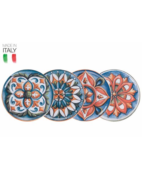 4 grote Maioliche veelkleurige porseleinen serveerborden - D.33 cm
