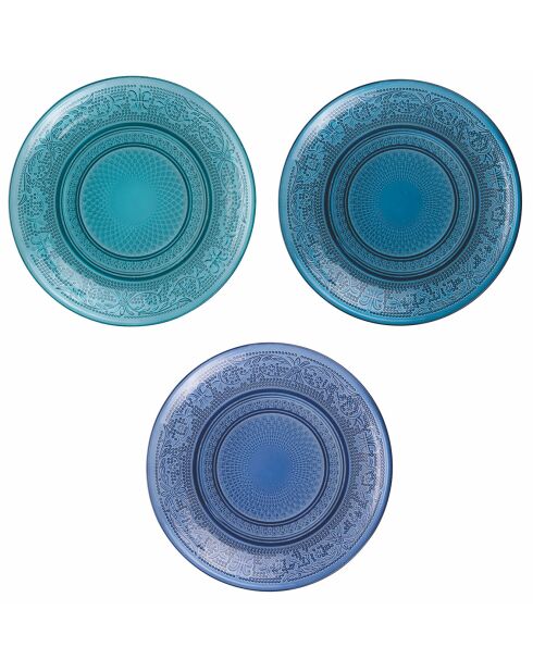 6 blauwe broodborden van oceaanglas - D.15 cm