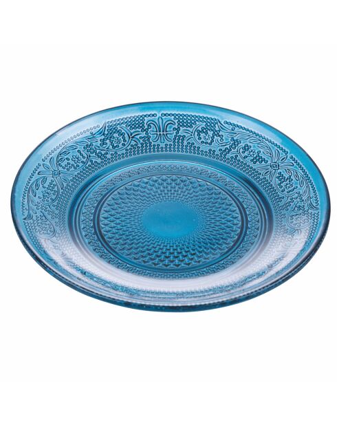 6 blauwe broodborden van oceaanglas - D.15 cm