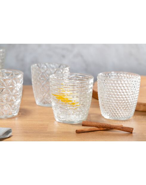 6 geometrische transparente Wassergläser - 38 cl