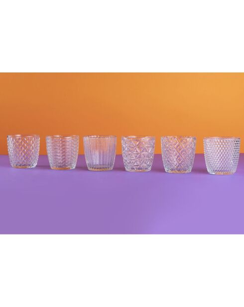 6 geometrische transparante waterglazen - 38 cl