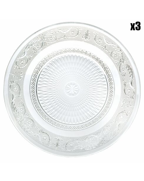 3 grote transparante imperiale glasplaten - D.33 cm