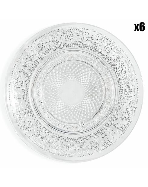 6 transparente Brotteller aus imperialem Glas - D.15 cm
