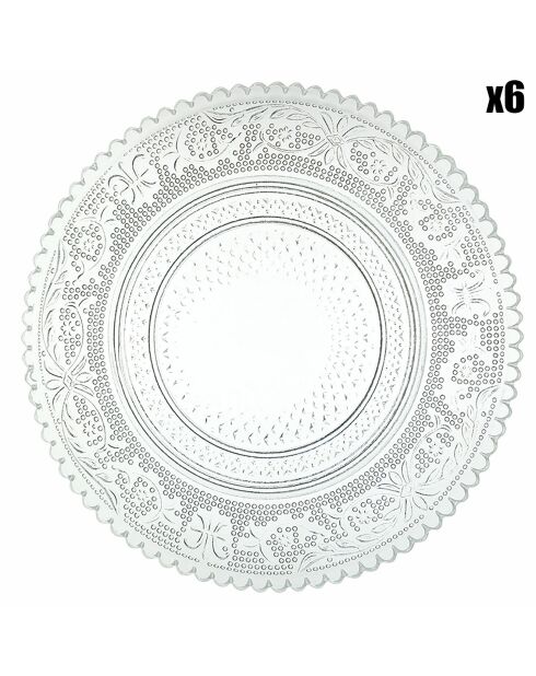 6 transparente Brotteller aus imperialem Glas - D.14,7 cm