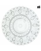 6 platos llanos de vidrio transparente transparente - D.12,8 cm