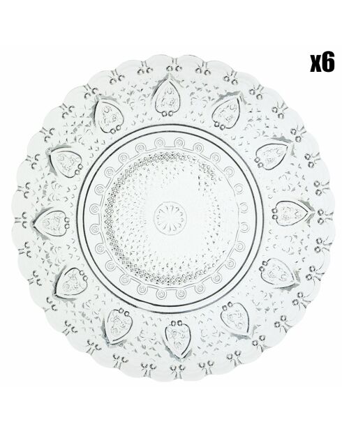 6 Speiseteller aus durchsichtigem Glas, Durchmesser 12,8 cm
