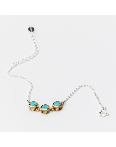 Bracelet en Argent, Laiton & Turquoise reconstituée