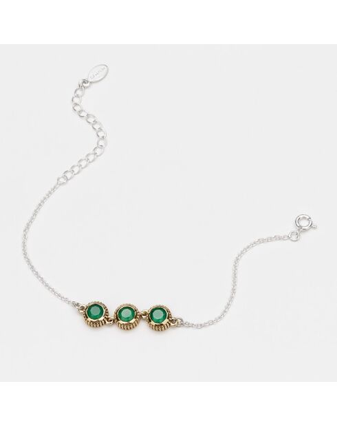 Bracelet en Argent, Laiton & Onyx vert