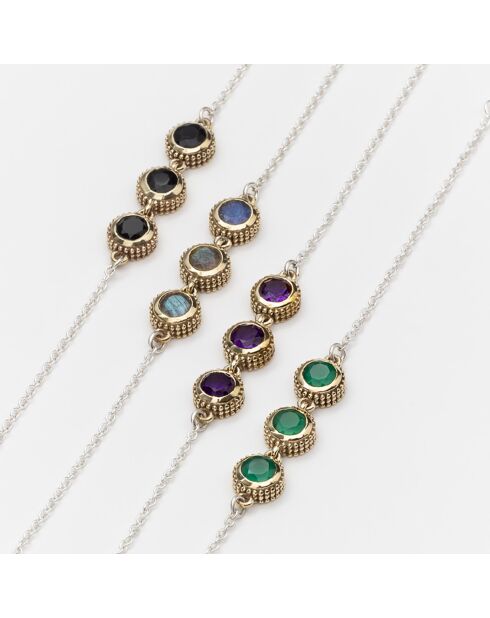 Bracelet en Argent, Laiton & Onyx vert