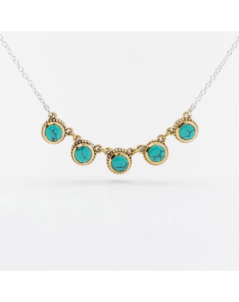 Collier en Argent, Laiton & Turquoise reconstituée