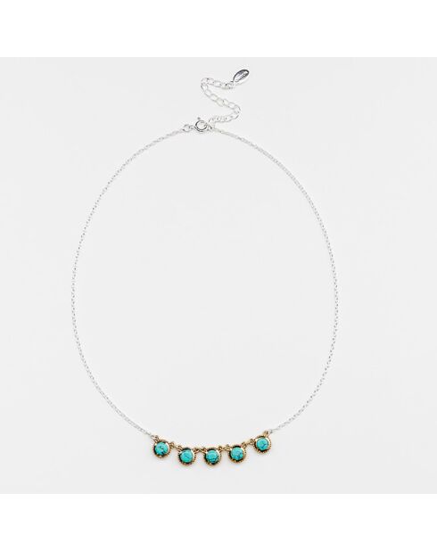 Collier en Argent, Laiton & Turquoise reconstituée