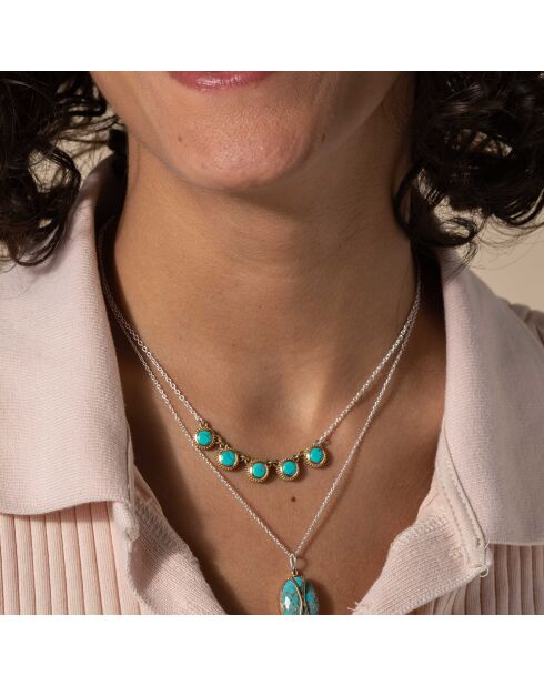 Collier en Argent, Laiton & Turquoise reconstituée