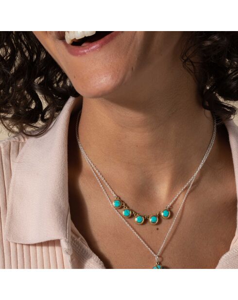 Collier en Argent, Laiton & Turquoise reconstituée