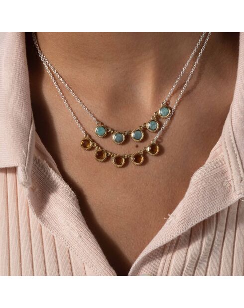 Brandy-Zirkonium-Halskette aus Silber, Messing und Citrin