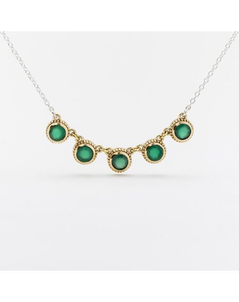 Collier en Argent, Laiton & Onyx vert