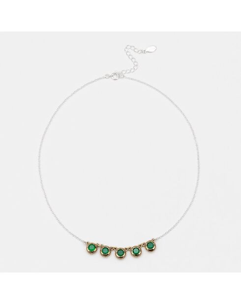 Collier en Argent, Laiton & Onyx vert