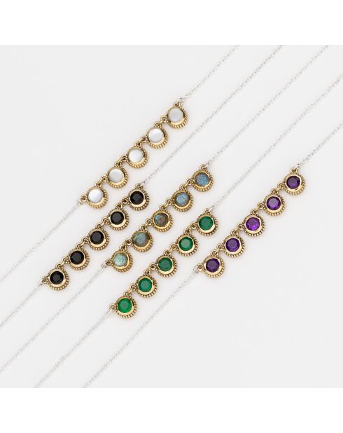 Collier en Argent, Laiton & Onyx vert