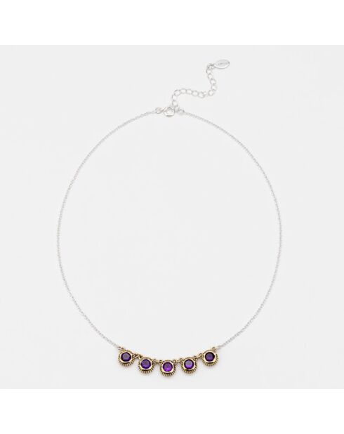 Collier en Argent, Laiton & Améthyste violette