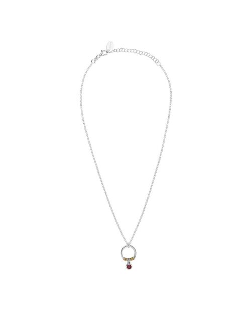 Collier en Argent, Laiton & Sillimanite teintée rouge/rose
