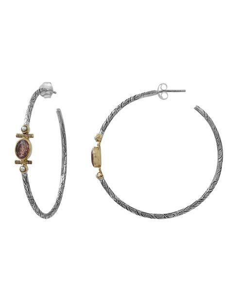 Boucles d'oreilles en Argent, Laiton & Quartz fraise