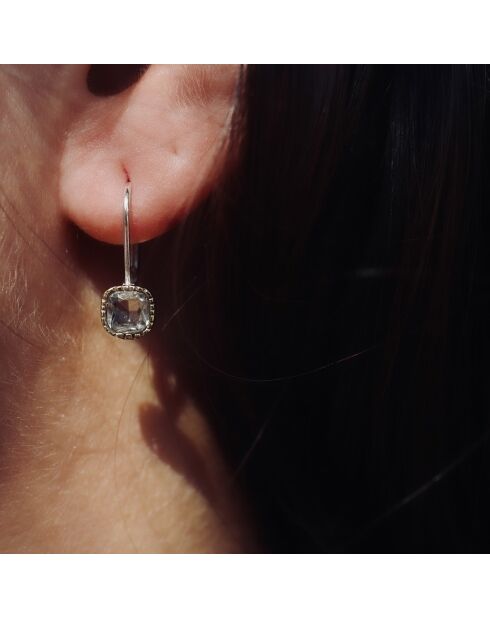 Boucles d'oreilles en Argent, Laiton & Cristal