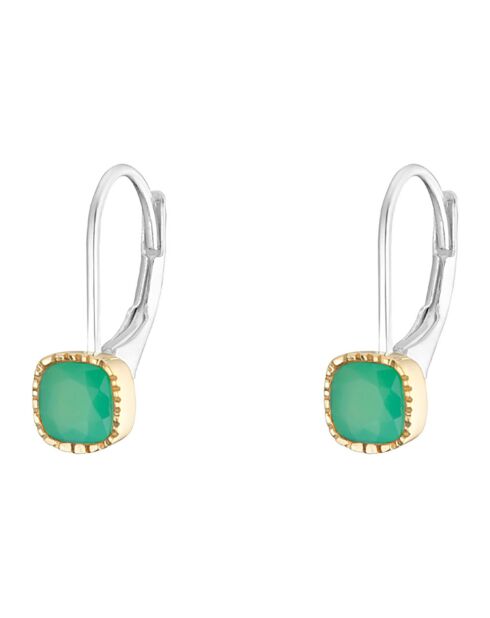 Boucles d'oreilles en Argent, Laiton & Calcédoine Chrysoprase verte