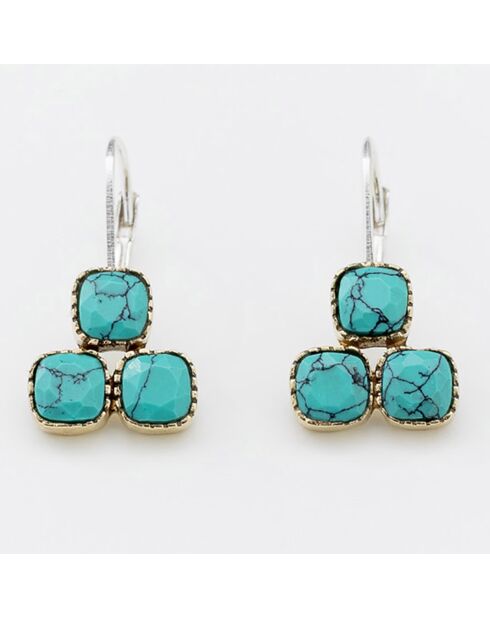 Boucles d'oreilles en Argent, Laiton & Turquoise reconstituée