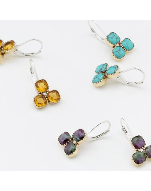 Boucles d'oreilles en Argent, Laiton & Turquoise reconstituée