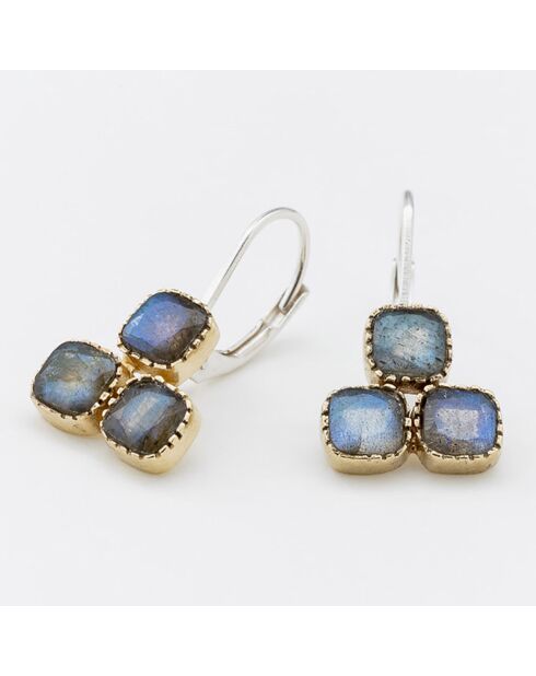 Boucles d'Oreilles en Argent, Laiton & Labradorite