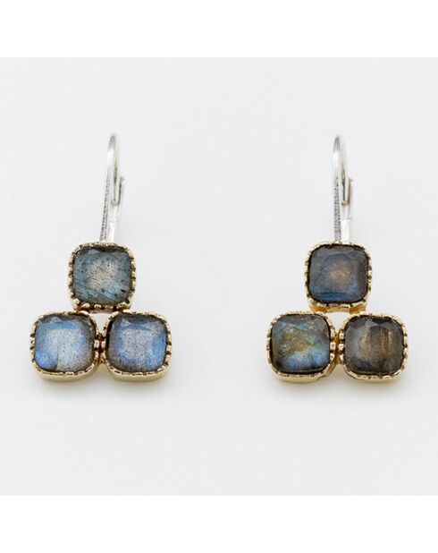 Boucles d'Oreilles en Argent, Laiton & Labradorite