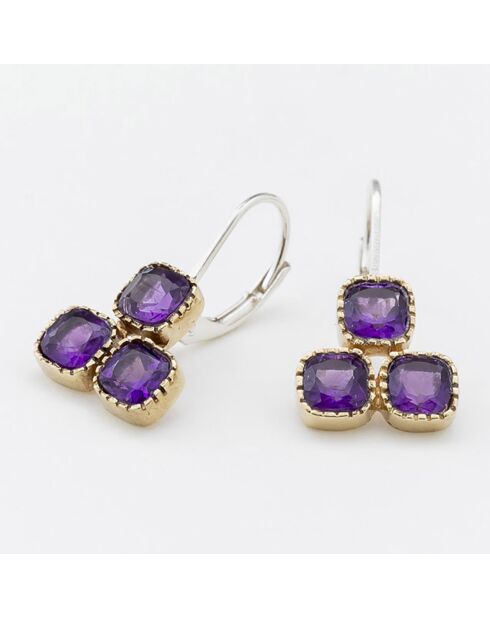 Boucles d'oreilles en Argent, Laiton & Améthyste violette