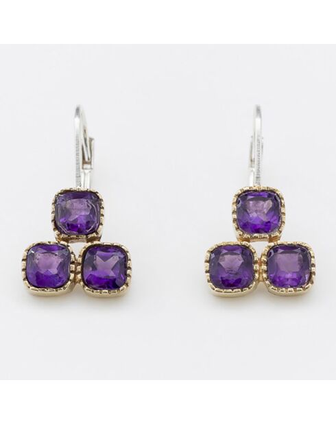 Boucles d'oreilles en Argent, Laiton & Améthyste violette