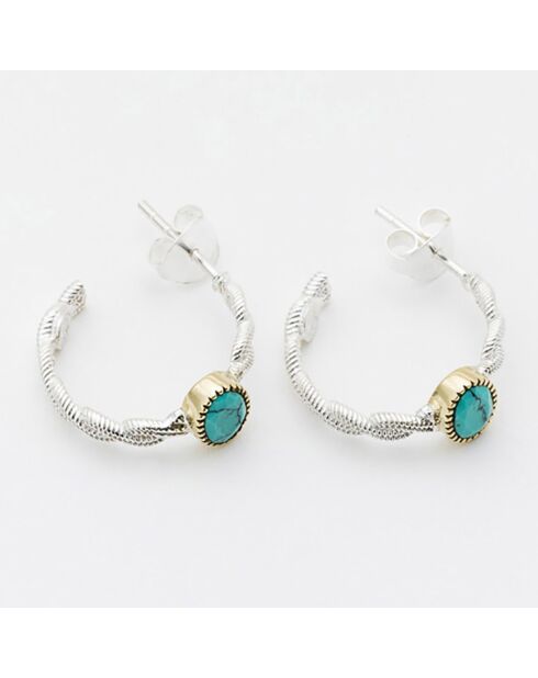 Boucles d'oreilles en Argent, Laiton & Turquoise reconstituée