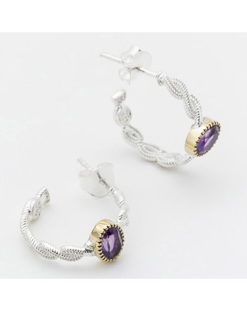 Boucles d'oreilles en Argent, Laiton & Améthyste violette
