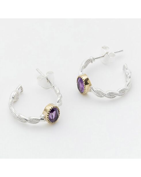 Boucles d'oreilles en Argent, Laiton & Améthyste violette