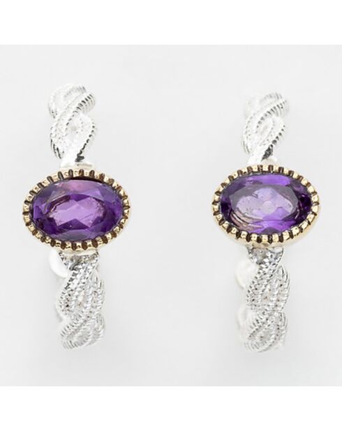 Boucles d'oreilles en Argent, Laiton & Améthyste violette