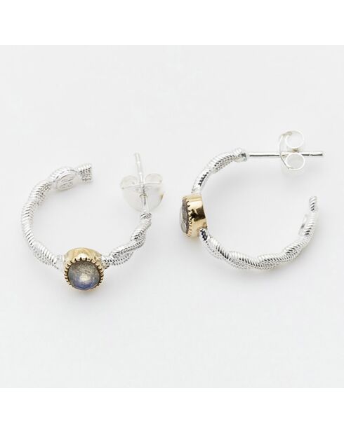 Boucles d'oreilles en Argent, Laiton & Labradorite