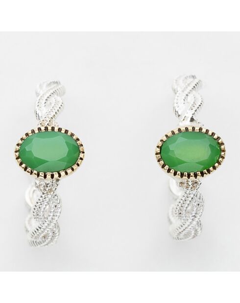 Boucles d'oreilles en Argent, Laiton & Calcédoine Chrysoprase verte