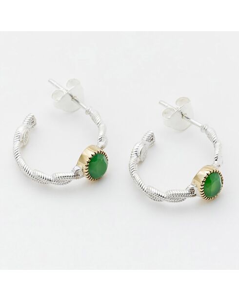 Boucles d'oreilles en Argent, Laiton & Calcédoine Chrysoprase verte
