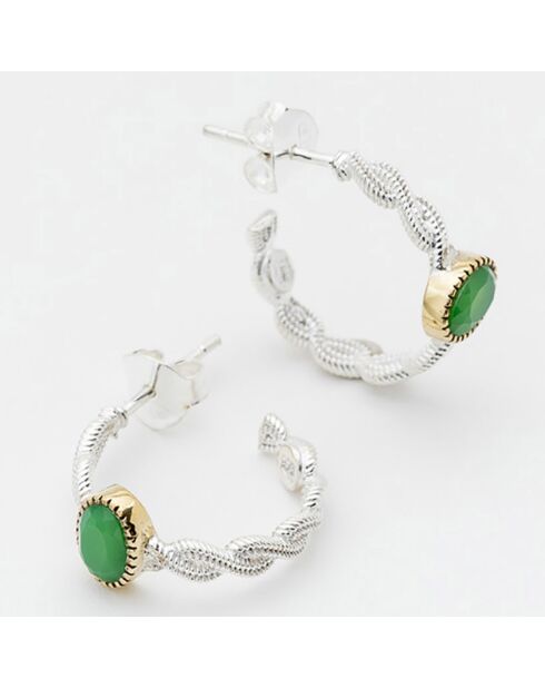 Boucles d'oreilles en Argent, Laiton & Calcédoine Chrysoprase verte