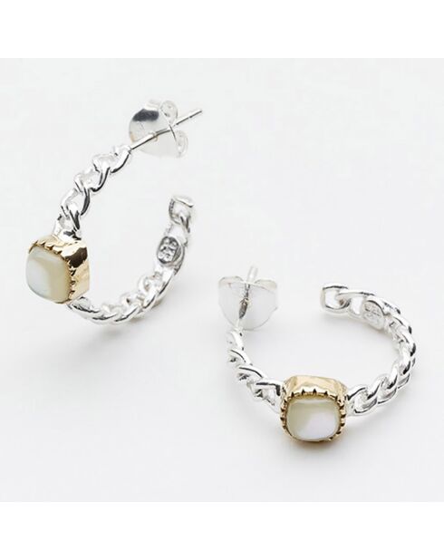 Boucles d'oreilles en Argent, Laiton & Nacre blanche