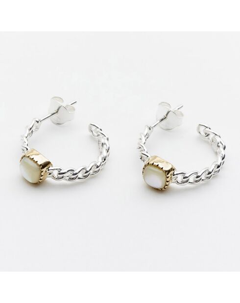 Boucles d'oreilles en Argent, Laiton & Nacre blanche