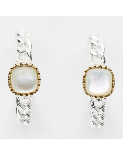 Boucles d'oreilles en Argent, Laiton & Nacre blanche