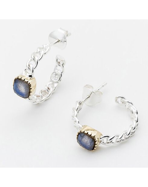 Boucles d'Oreilles en Argent, Laiton & Labradorite