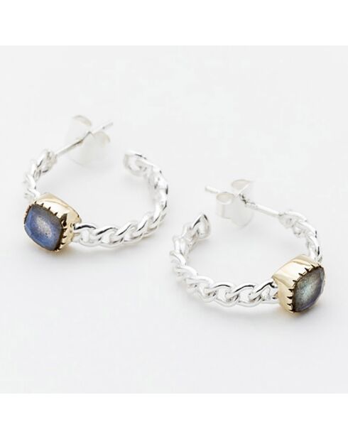 Boucles d'Oreilles en Argent, Laiton & Labradorite